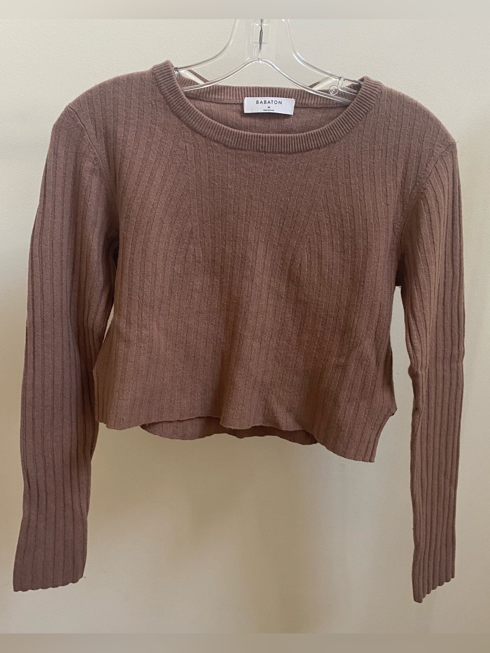 Babaton Aritzia ribbed brown cropped sweater Sz M